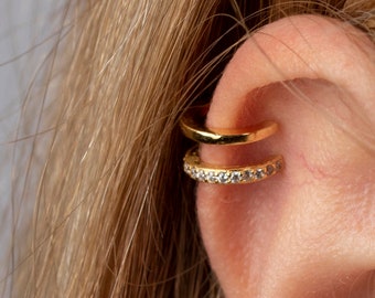 Minimalist, Dainty Double Band CZ Ear Cuff Earrings