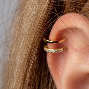 Minimalistische, Zierliche Doppel Band CZ Ear Cuff Ohrringe