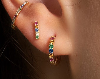 Cz Hoop earrings, Minimalist hoop earring, Multicolor earrings, Dainty hoops gold, Tiny hoops, Birthstone earrings, Small hoops