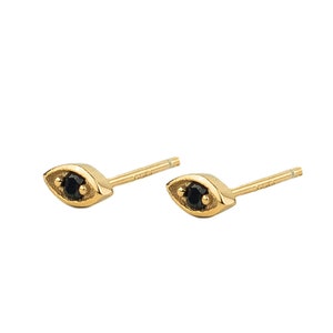 Orecchini per occhielli, orecchini per occhi malvagi, orecchini per piccoli orecchini, borchie in oro cz nere, borchie per occhi cz, orecchini delicati, borchie per occhi piccoli, borchie per occhi d'oro