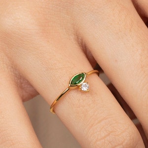 Emerald ring, Gold emerald ring, Solitaire gold ring, Minimalist ring, Dainty ring, Stacking emerald ring, Minimalist jewelry, Cz ring image 1