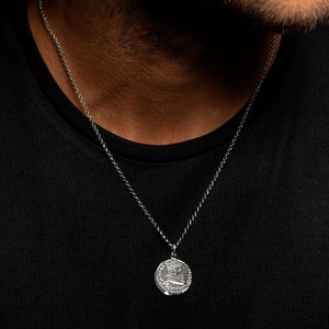 Ancient coin necklace for men, Double side coin necklace, Mens medallion gold necklace, 925 sterling silver