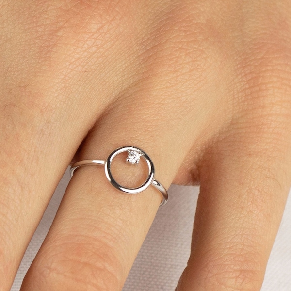 Cz circle ring, Simple round ring, Karma gold ring, Outline circle cz ring, Circle gold ring, Dainty ring, Minimalist ring, Tiny ring