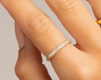 Dainty cz ring 18k gold plated 925 sterling silver, Minimalist band ring, Cz pave minimalist ring