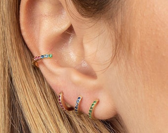 Huggie cz hoops, Emerald cz earrings, Pink cz earrings, Sapphire cz earrings, Tiny hoop earrings, birthstone hoops, Tiny hoops, Dainty hoops