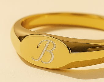 Personalized Initial Signet Ring: 18k Gold Plated Sterling Silver