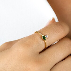 Emerald ring, Gold emerald ring, Solitaire gold ring, Minimalist ring, Dainty ring, Stacking emerald ring, Minimalist jewelry, Cz ring image 3