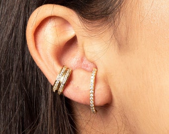 Bar stud cz earrings gold, Dainty wrap earrings, Ear lobe huggie earrings, Cz gold earrings, Dainty earrings, Silver earrings cz, Cz studs