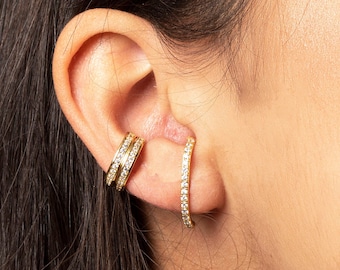 Gold Bar Stud Earrings: Dainty CZ Sterling Silver Huggies
