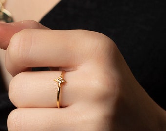 Gold star dainty ring, Stacking ring, Minimalist ring, Cz gold ring, Delicate ring, Dainty jewelry, Minimalist jewelry