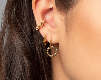 Double hoop earrings, Dainty earrings, Minimalist earrings, Gold hoops, Braided hoop earrings, Dangle hoops, 925 sterling silver hoops