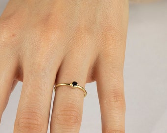 Dainty black cz gold ring, Engagement gold black cz ring, Engagement ring,  Cz silver ring, Minimalist ring,  Dainty jewelry