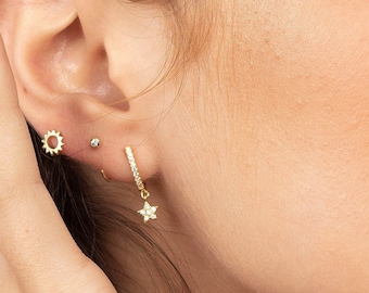 Star cz earrings, Hoop cz earrings, Small hoops, Cz earrings, Cz hoops, Hoop earrings, Dainty earrings, Dainty hoops, Minimalist jewelry