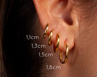 Boucles d'oreilles Huggie délicates bords arrondis - Quatre tailles, 11, 13, 15 et 18 mm