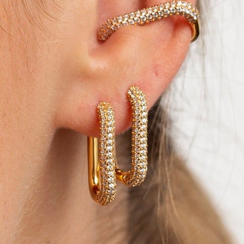 CRESCENT STONE HOOP GOLD PACIFIC BLUE CZ - M main image 0