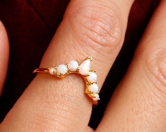 Dainty Opal Ring: 18k Gold Plated Sterling Silver Stacking Ring