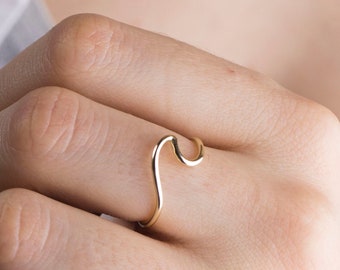 Gold wave ring, 18k gold wave ring, Sterling silver Wave ring, Dainty wave ring, Ocean ring, Stacking rings, Beach ring gold wave