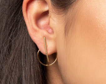 Bar circle ear jacket, Gold ear jacket earrings, Front ear jacket earrings, Minimalist earrings, Dainty earrings, Gold ear jacket earrings