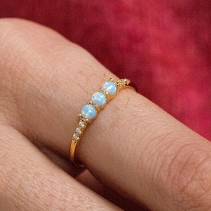 Opal Ring, Opal band Ring, Blue Opal and CZ Ring, Gold Opal Ring, Silver Opal Ring, Tiny Opal Ring, Bridesmaid Gift, Birthstone ring