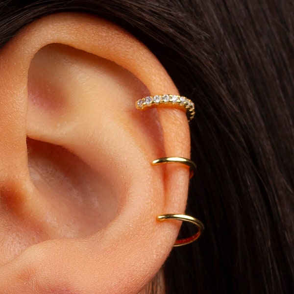 Triple cz ear cuff, Non pierced triple hoop earring, Cartilage earring, Triple ear cuff earring, Minimalist earrings, Gift for women