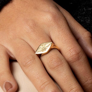 Siegelring, Stern Siegelring, Goldring, Nordstern Ring, Minimalistischer Siegelring Gold 18k, Polarisring, Zierlicher Siegelring, Zierlicher Goldring