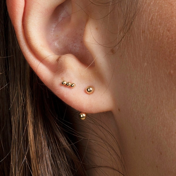 Ear Jacket minimal earrings, Ball-shaped ear jacket earrings, Minimalist earrings, Dainty ear jacket, Minimalist jewelry, Gold earrings
