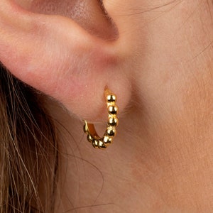 Beaded gold hoop earrings, Minimalist hoops, Dainty hoops, Tiny gold hoops, Small hoops, Sterling silver hoop earrings, Minimalist jewelry