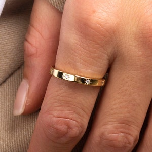 Star cz band ring, Cz wedding band ring, Gold band ring, Dainty ring, Minimalist ring, Star eternity cz ring, Delicate ring, Stacking ring