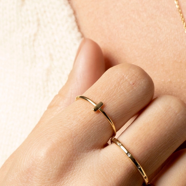 Bar dainty ring, Cross gold ring, Minimalist ring, Tiny ring, Stacking ring, Dainty ring, Thin ring, Delicate ring, Stackable ring