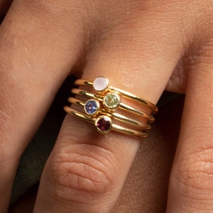 Gold Plated Sterling Silver Birthstone Ring: Dainty Stacking Ring
