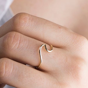 Gold wave ring, 18k gold wave ring, Sterling silver Wave ring, Dainty wave ring, Ocean ring, Stacking rings, Beach ring gold wave image 1