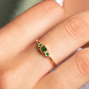 Emerald ring, Dainty ring, Gold ring, Silver ring, Gold emerald cz, Delicate ring, Minimalist ring, Promise ring, Engagement ring image 1