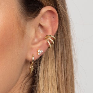 Dainty Gold Spike Hoop Earrings: Sterling Silver Charm Hoops