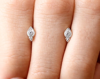 Tiny CZ Stud Earrings, Sterling Silver Minimalist Studs, Cartilage Second Hole Earrings
