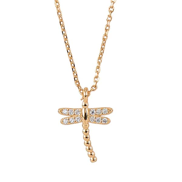 Collier Tiny Dragonfly, collier Cz Dragonfly - Plaqué or 18 carats - Argent sterling 925 - Cadeau pour femmes