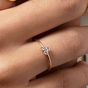 Three Cz Dainty ring, Promise ring, Minimalist cz ring, Delicate ring, Flower ring, Diamond ring, Engagement ring, Dainty ring gold