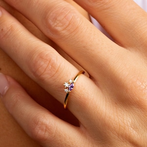 Amethyst ring, Dainty ring, Cz gold ring, Minimalist ring, Delicate ring, Stacking ring, Engagement ring, Thin ring, Promise ring, sterling