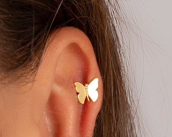 Dainty Tiny Butterfly Earrings, Minimalist stud earrings, Cartilage earrings - 925 sterling silver 18k gold plated