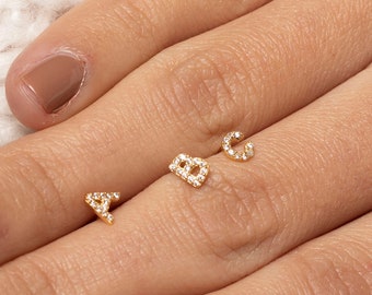 Orecchino alfabeto in oro 18k, orecchino iniziale con perno Cz, perno alfabetico, orecchino post in argento sterling 925, perno iniziale, orecchino iniziale, perno d'oro