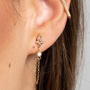 Chain earrings, Cz earrings, Gold earrings, Minimalist earrings, Dainty earrings, Dangle chain earring, Silver earring, Silver chain earring image 1