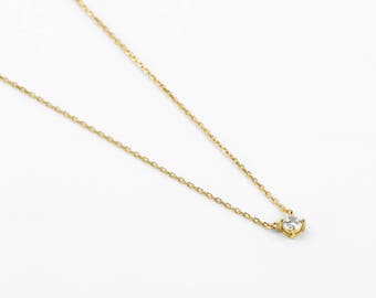 Cz dainty necklace, Gold dainty necklace, Solitary gold necklace, Birthstone diamond necklace, Gold plated necklace, Minimalist necklace