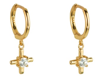 Orecchini a cerchio con nappe e zirconia cubica a forma di croce, per donne, adolescenti e ragazze, con chiusura a catenina, ipoallergenici, idea regalo per fidanzata e figlia