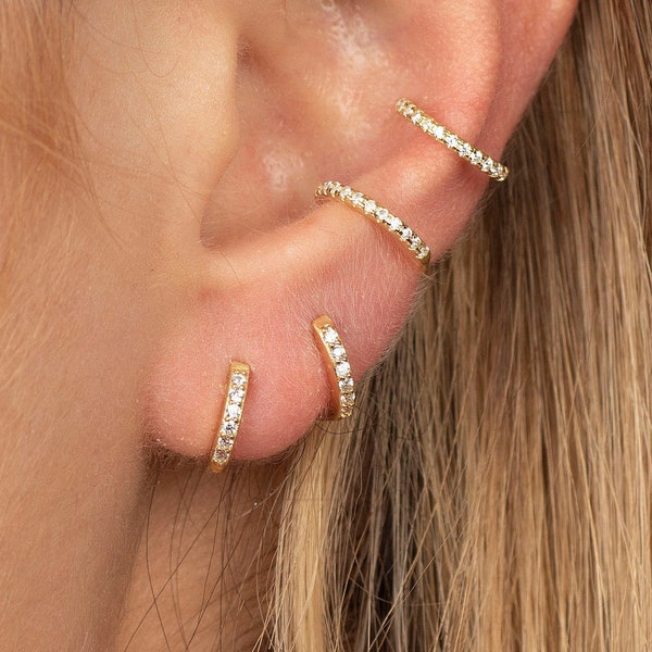 Cubic zirconia huggie earrings · Diamond huggie earrings · Thin huggie hoop earrings · Dainty hoop earrings · Tiny hoop earrings with cz