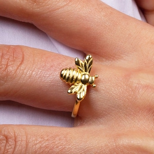 Dainty Bumble Bee Ring: 18k Gold Plated Sterling Silver