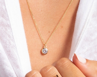 Gold Plated CZ Solitaire Necklace: Dainty Sterling Silver