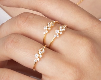 Sieraden Ringen Stapelbare ringen Diamanten Ring Minimalistische Ring Crystal Ring Delicate RIng Boho Ring Gouden CZ Stapelring Cubic Zirconia Ring Sierlijke Ring Dunne Ring 