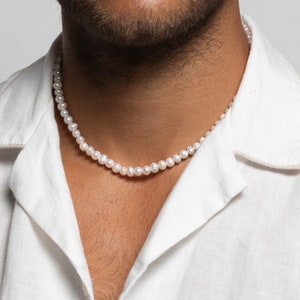 Collier de perles hommes, Collier fait main en perles d'eau douce, Collier de perles pour hommes sur mesure, Tour de cou en perles unisexe image 2