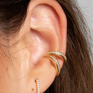 Non pierced conch ear cuff, Gold cz ear cuff, Huggie ear cuff, Dainty cz gold ear cuff, Minimalist ear cuff, Tiny ear cuff image 1