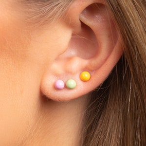 Enamel Ball Stud Earrings in 925 Sterling Silver, Multicolor stud earrings, Gold enamel rainbow stud earrings, Fun and Quirky Jewellery