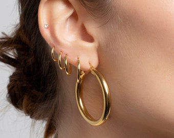 Chunky hoop earrings, 40mm hoop earrings, Large hoops, Gold hoops 18k gold plated stainless steel.